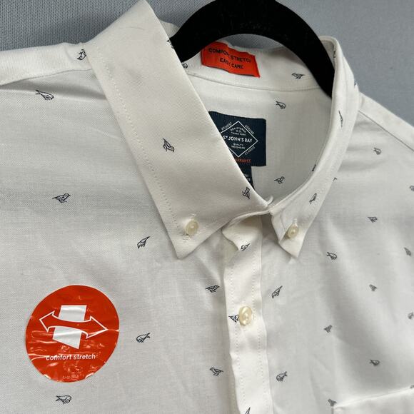 St Johns Bay Dress Shirt XL White Birds Business Career Office Button Down New - Picture 3 of 13